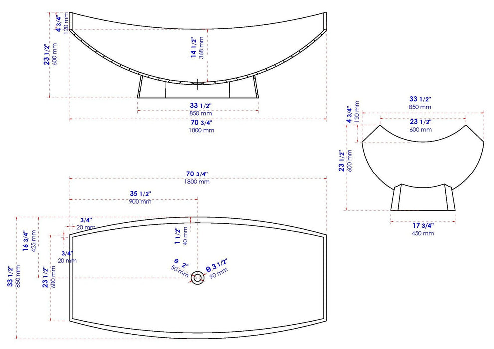 ALFI brand AB9992 White Matte 71" Solid Surface Resin Free Standing Hammock Style Bathtub
