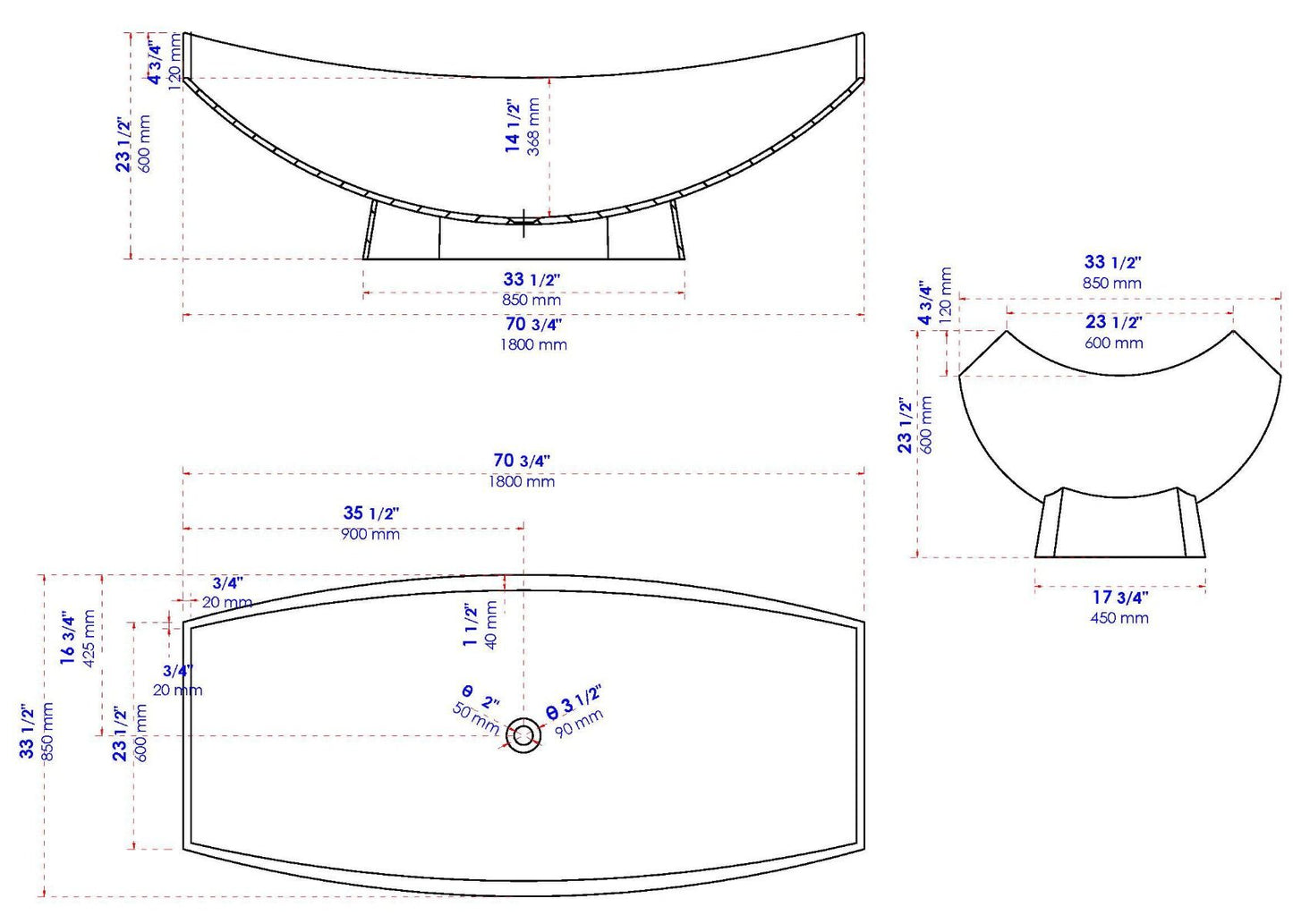 ALFI brand AB9992BM Black Matte 71" Solid Surface Resin Free Standing Hammock Style Bathtub