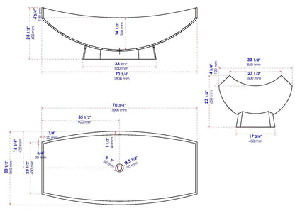 ALFI brand AB9992BM Black Matte 71" Solid Surface Resin Free Standing Hammock Style Bathtub