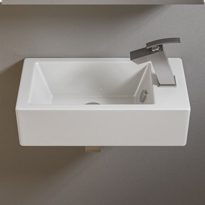 ALFI brand ABC116 White 20" Small Rectangular Wall Mounted Ceramic Sink with Faucet Hole
