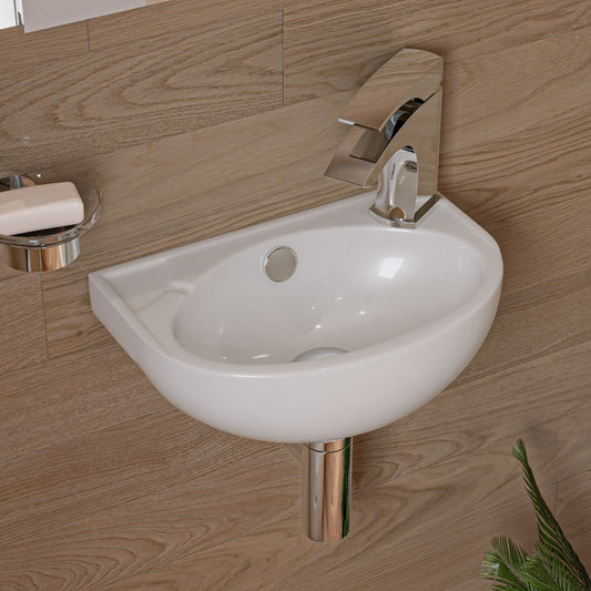 ALFI brand ABC118 White 14" Small Wall Mounted Ceramic Sink with Faucet Hole