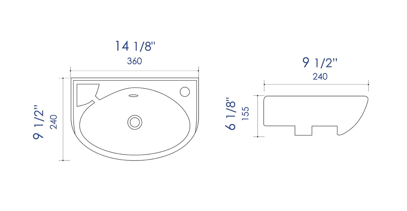 ALFI brand ABC118 White 14" Small Wall Mounted Ceramic Sink with Faucet Hole