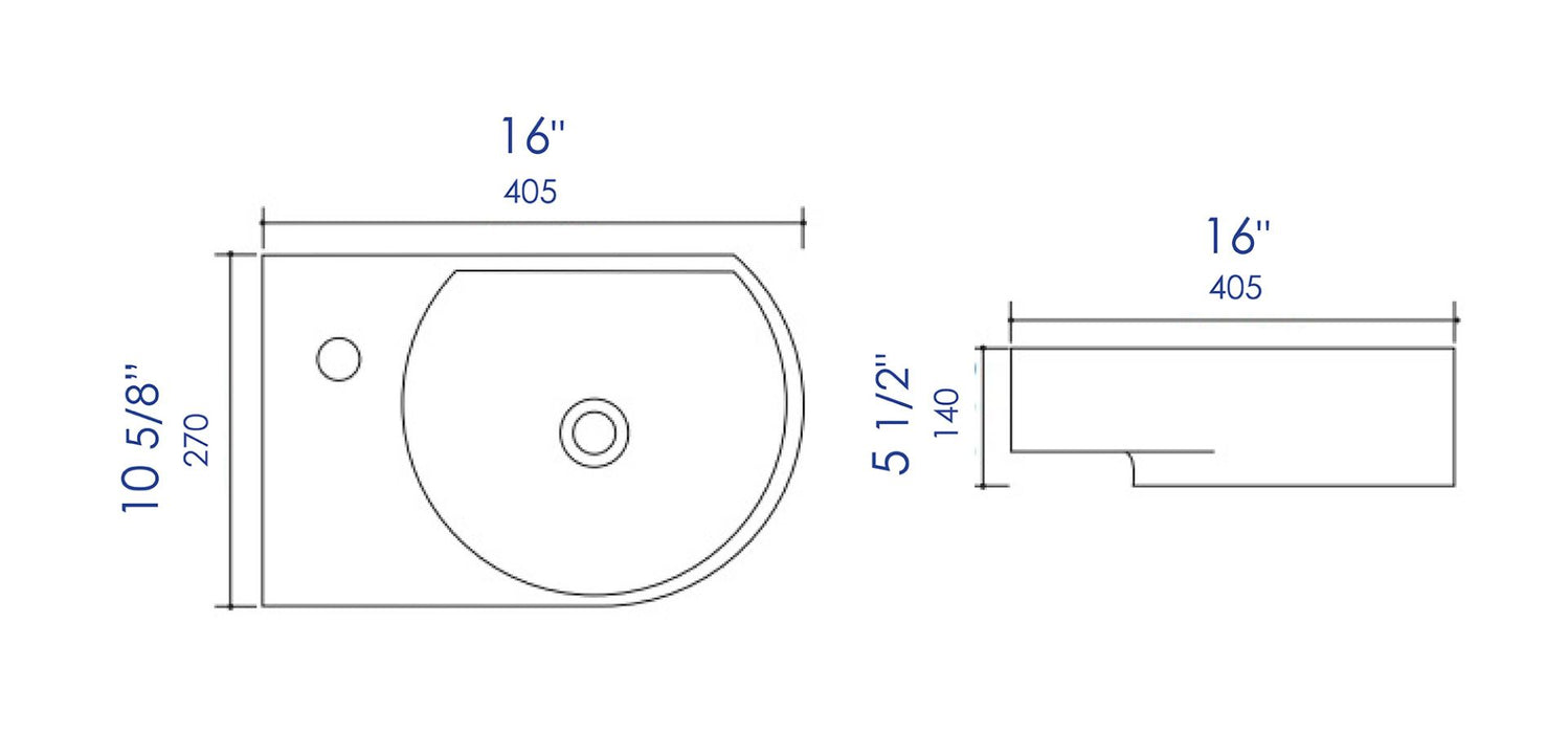 ALFI brand ABC119 White 16" Small Wall Mounted Ceramic Sink with Faucet Hole