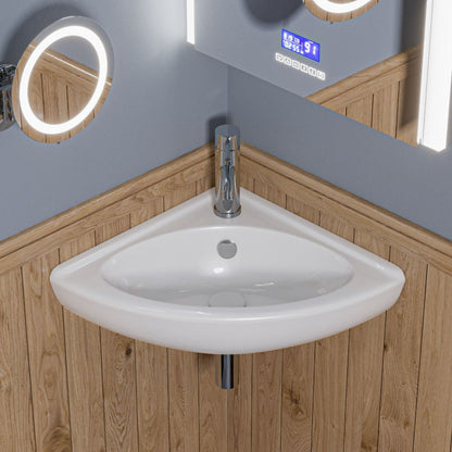 ALFI brand ABC120 White 22" Corner Wall Mounted Ceramic Sink with Faucet Hole