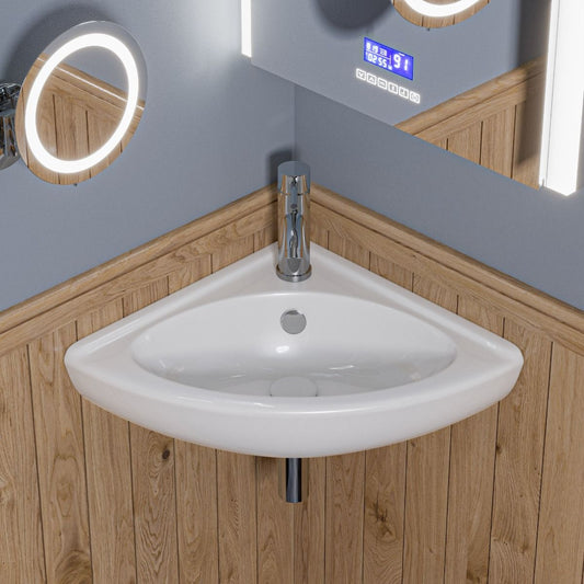 ALFI brand ABC120 White 22" Corner Wall Mounted Ceramic Sink with Faucet Hole