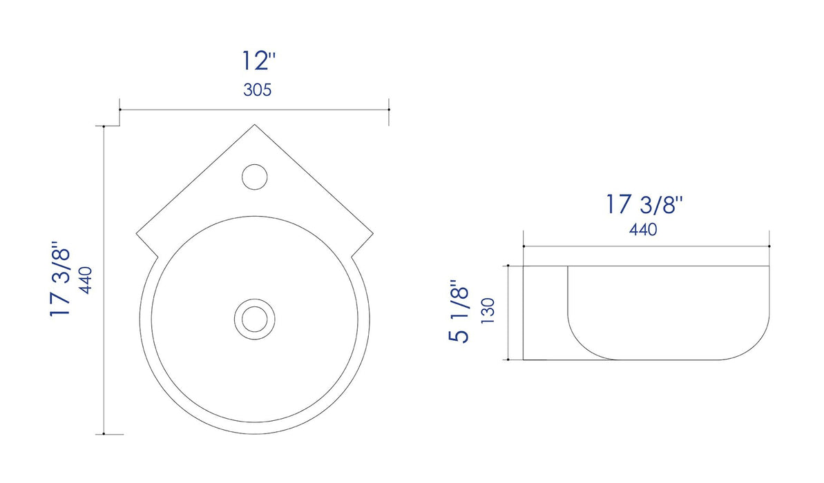 ALFI brand ABC121 White 17" Tiny Corner Wall Mounted Ceramic Sink with Faucet Hole