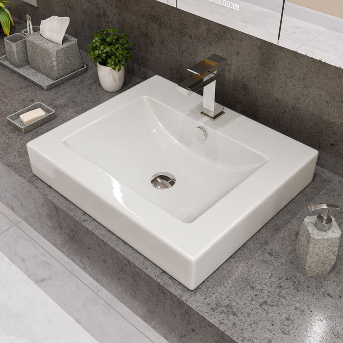 ALFI brand ABC701 White 24" Rectangular Semi Recessed Ceramic Sink with Faucet Hole
