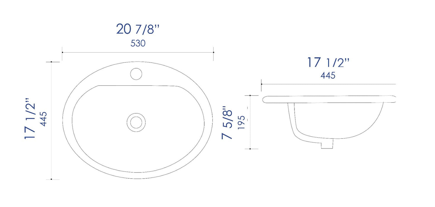 ALFI brand ABC802 White 21" Oval Drop In Ceramic Sink with Faucet Hole