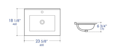 ALFI brand ABC803 White 25" Rectangular Drop In Ceramic Sink with Faucet Hole