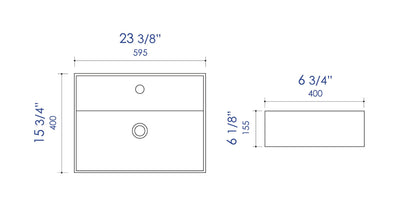 ALFI brand ABC901-BM 24" Modern Rectangular Above Mount Ceramic Sink with Faucet Hole