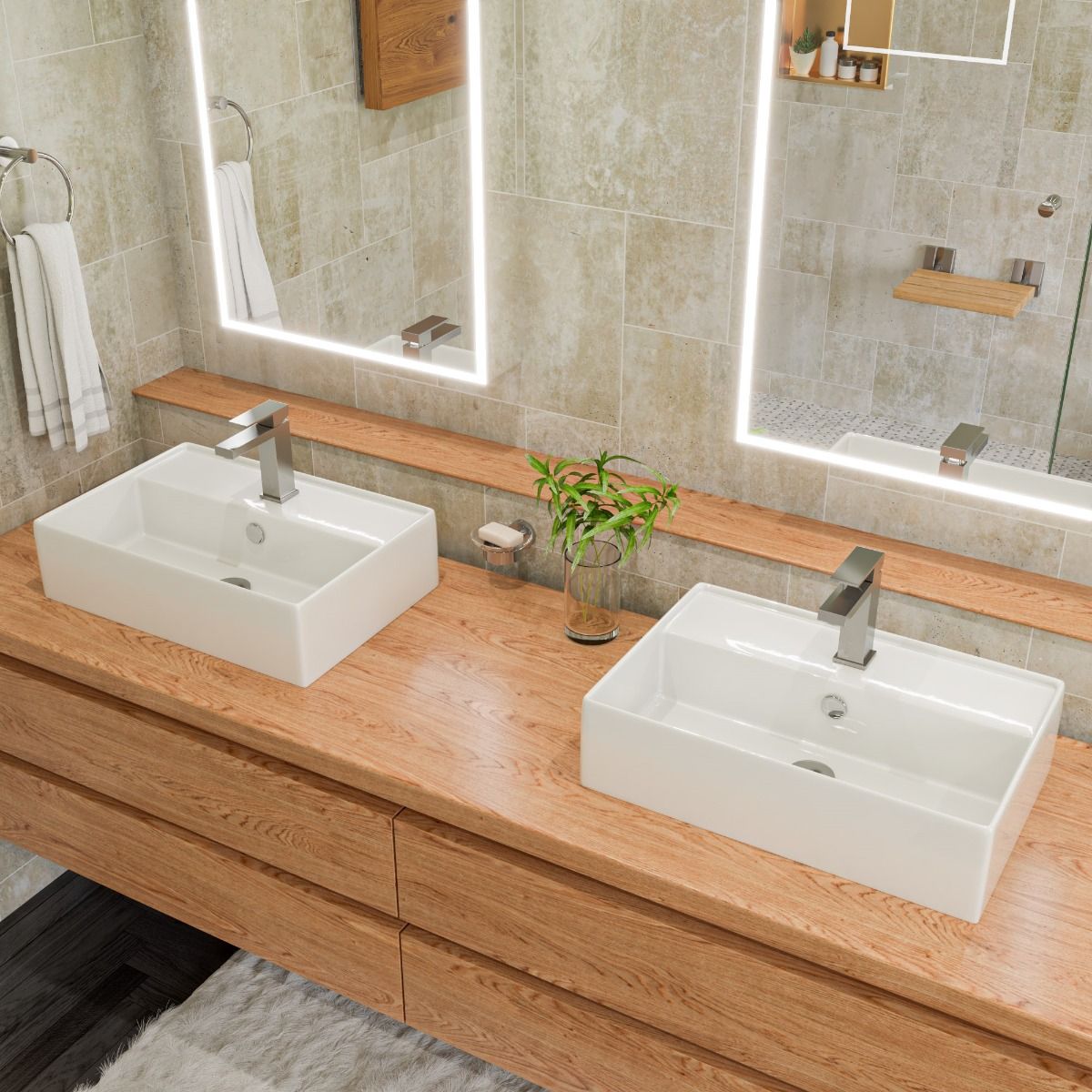 ALFI brand ABC901-W 24" Modern Rectangular Above Mount Ceramic Sink with Faucet Hole