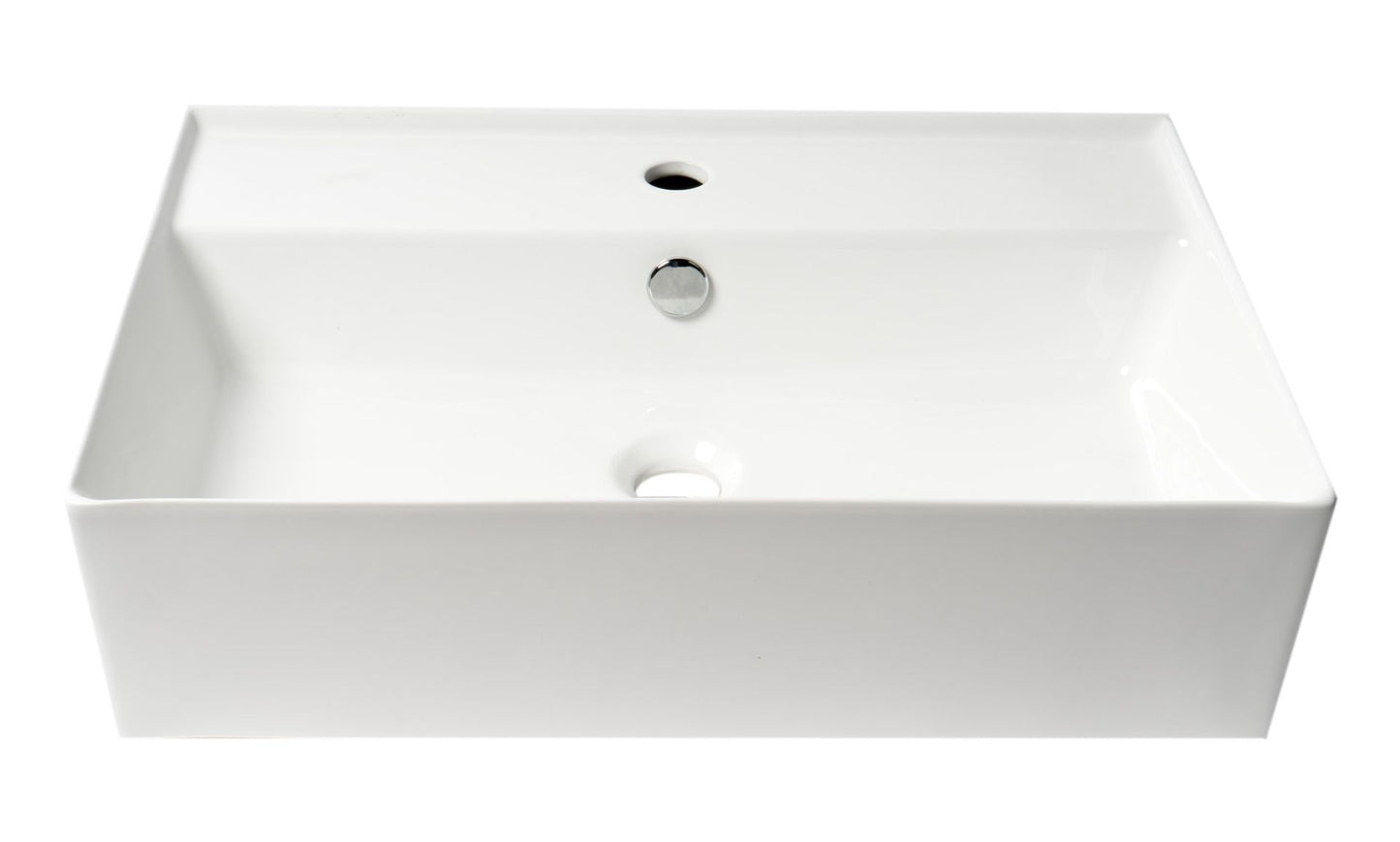 ALFI brand ABC901-W 24" Modern Rectangular Above Mount Ceramic Sink with Faucet Hole