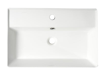 ALFI brand ABC901-W 24" Modern Rectangular Above Mount Ceramic Sink with Faucet Hole