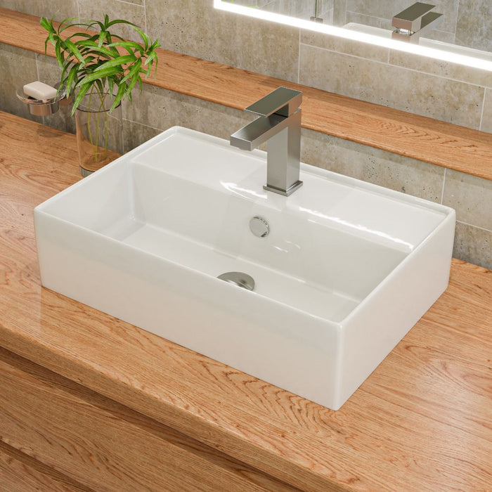 ALFI brand ABC901-W 24" Modern Rectangular Above Mount Ceramic Sink with Faucet Hole