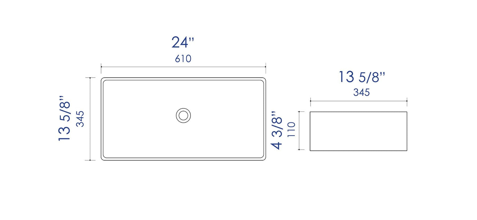 ALFI brand ABC902-BM 24" Modern Rectangular Above Mount Ceramic Sink