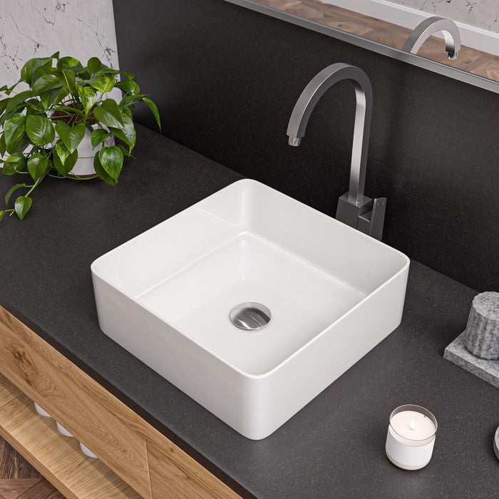 ALFI brand ABC903-W 16" Modern Square Above Mount Ceramic Sink