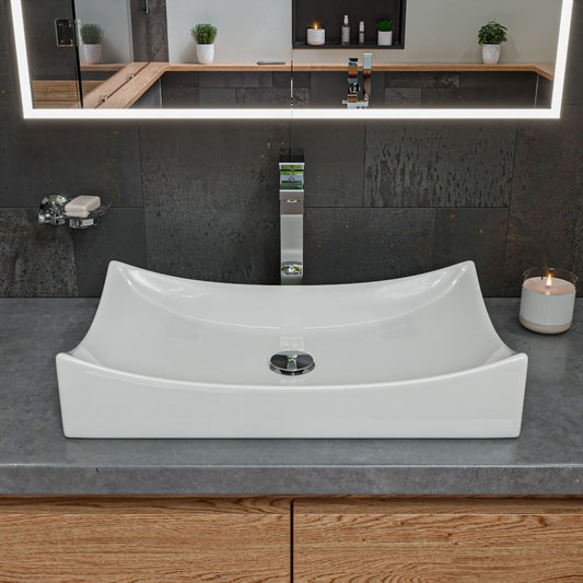 ALFI brand ABC904 White 26" Fancy Rectangular Above Mount Ceramic Sink
