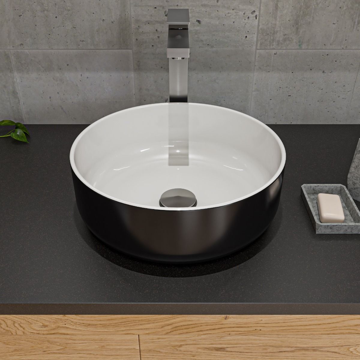 ALFI brand ABC908 Black & White 15" Round Above Mount Ceramic Sink