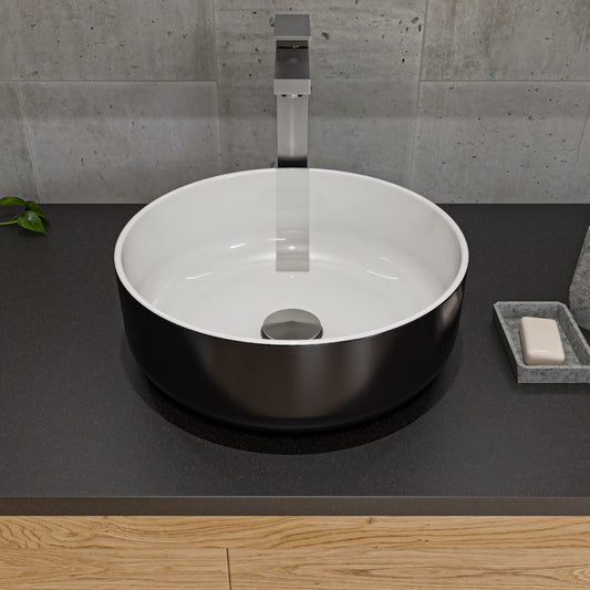 ALFI brand ABC908 Black & White 15" Round Above Mount Ceramic Sink