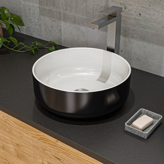 ALFI brand ABC908 Black & White 15" Round Above Mount Ceramic Sink