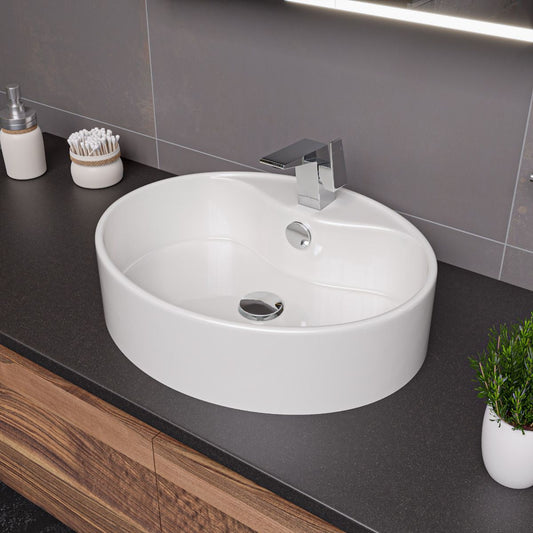 ALFI brand ABC910 White 22" Oval Above Mount Ceramic Sink with Faucet Hole