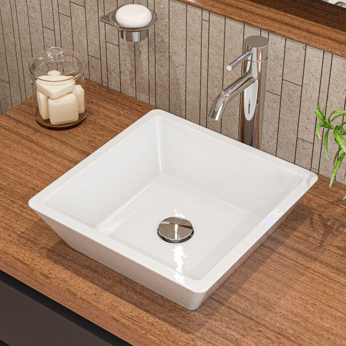ALFI brand ABC912 White 17" Square Above Mount Ceramic Sink
