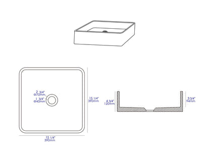 ALFI brand ABCO16S 16" Square Solid Concrete Gray Matte Above Mount Bathroom Sink