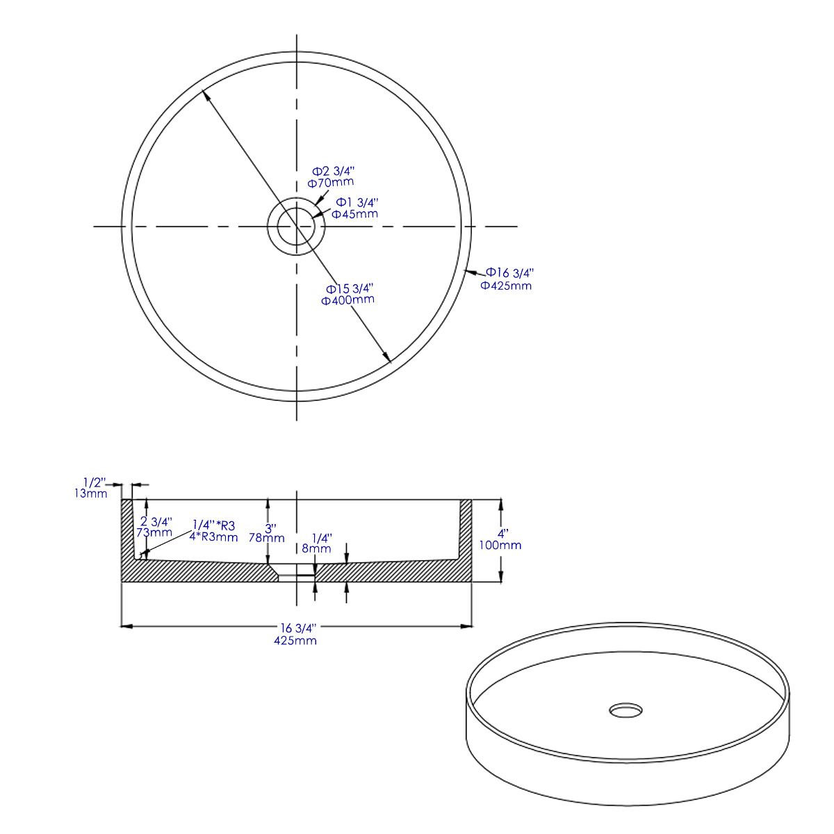 ALFI brand ABCO17R 17" Round Solid Concrete Gray Matte Above Mount Bathroom Sink