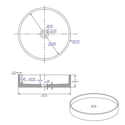 ALFI brand ABCO17R 17" Round Solid Concrete Gray Matte Above Mount Bathroom Sink