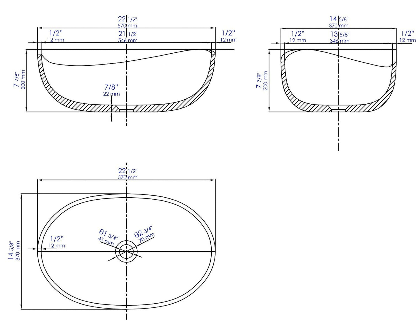 ALFI brand ABCO23O 23" Solid Concrete Wavy Oval Above Mount Vessel Sink