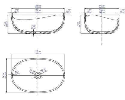 ALFI brand ABCO23O 23" Solid Concrete Wavy Oval Above Mount Vessel Sink