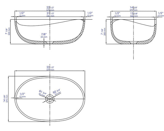 ALFI brand ABCO23O 23" Solid Concrete Wavy Oval Above Mount Vessel Sink