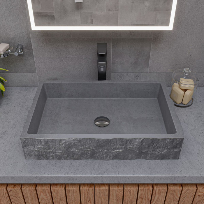 ALFI brand ABCO24R 24" Solid Concrete Chiseled Style Above Mount Vessel Sink