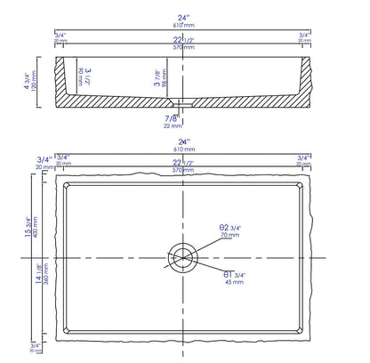 ALFI brand ABCO24R 24" Solid Concrete Chiseled Style Above Mount Vessel Sink