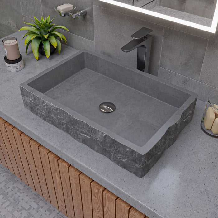 ALFI brand ABCO24R 24" Solid Concrete Chiseled Style Above Mount Vessel Sink