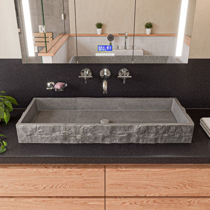 ALFI brand ABCO39TR 39" Solid Concrete Gray Matte Trough Sink for the Bathroom