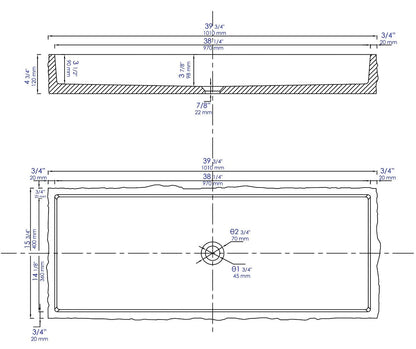 ALFI brand ABCO39TR 39" Solid Concrete Gray Matte Trough Sink for the Bathroom