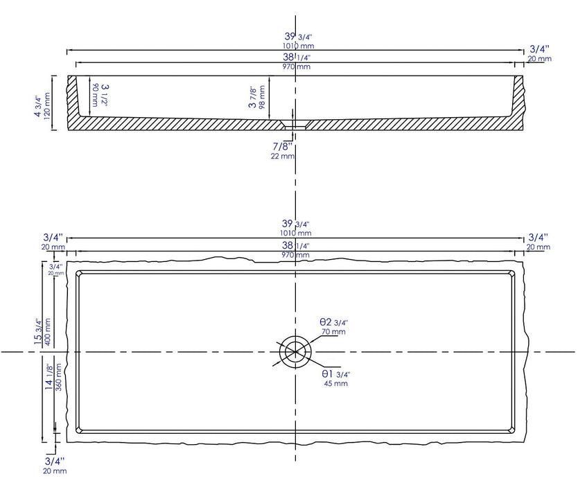ALFI brand ABCO39TR 39" Solid Concrete Gray Matte Trough Sink for the Bathroom