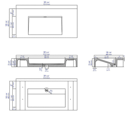 ALFI brand ABCO40R 40" Solid Concrete Rectangular Countertop Sink