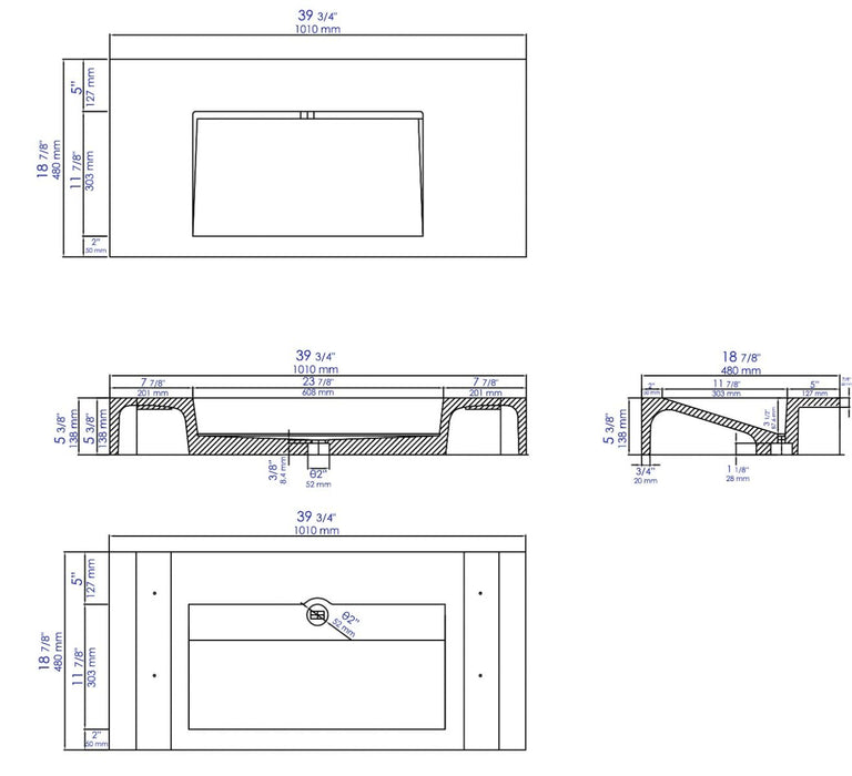 ALFI brand ABCO40R 40" Solid Concrete Rectangular Countertop Sink