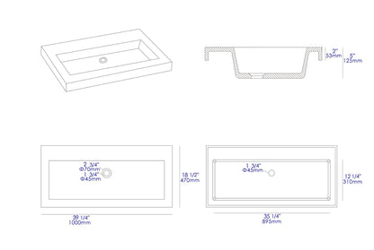 ALFI brand ABCO40TR 40" Solid Concrete Gray Matte Trough Sink for the Bathroom