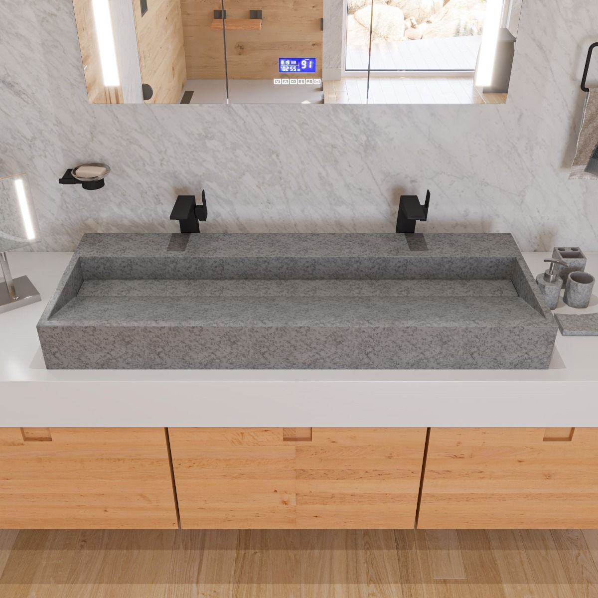 ALFI brand ABCO48TR 48" Solid Concrete Gray Matte Trough Sink for the Bathroom