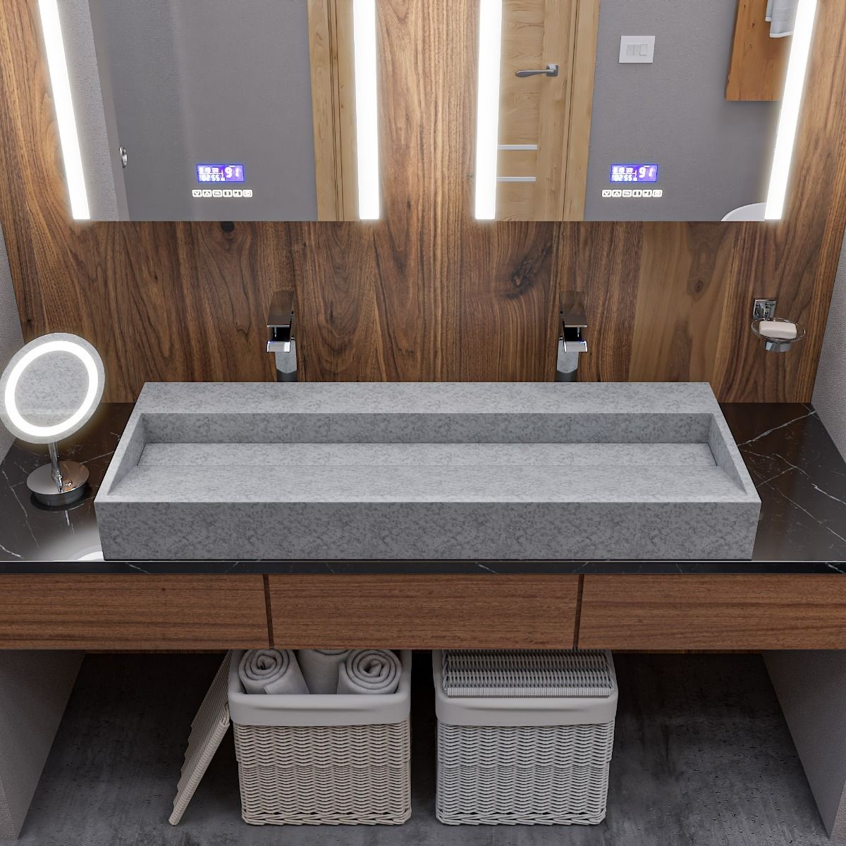 ALFI brand ABCO48TR 48" Solid Concrete Gray Matte Trough Sink for the Bathroom