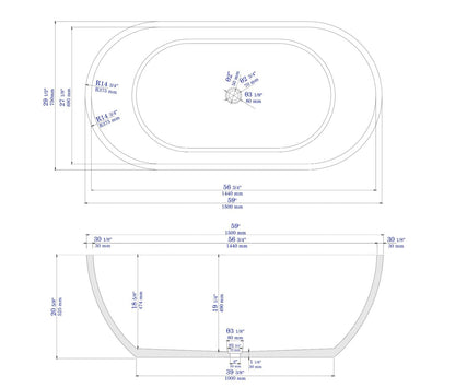 ALFI brand ABCO59TUB 59" Solid Concrete Oval Freestanding Bathtub