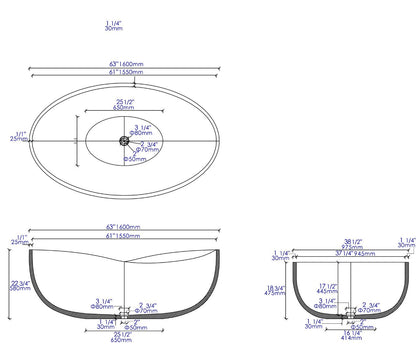 ALFI brand ABCO63TUB 63" Solid Concrete Gray Matte Oval Bathtub