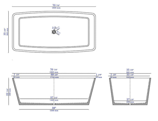 ALFI brand ABCO71TUB 71" Solid Concrete Rectangular Freestanding Bathtub