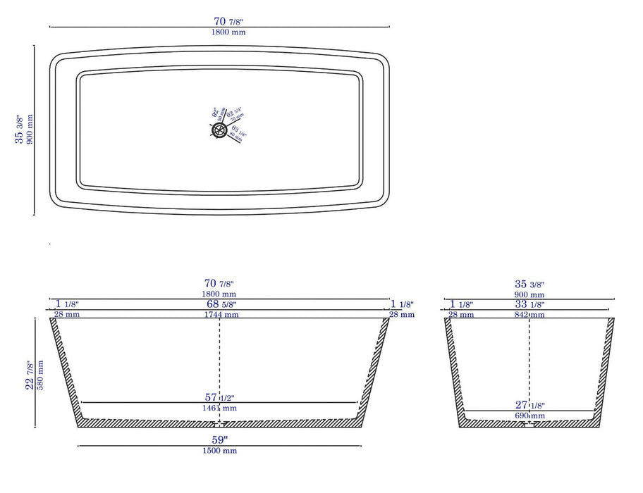 ALFI brand ABCO71TUB 71" Solid Concrete Rectangular Freestanding Bathtub