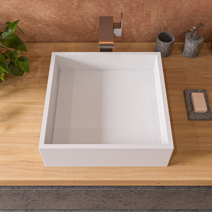 ALFI brand ABRS14S 14" Square White Matte Solid Surface Resin Sink