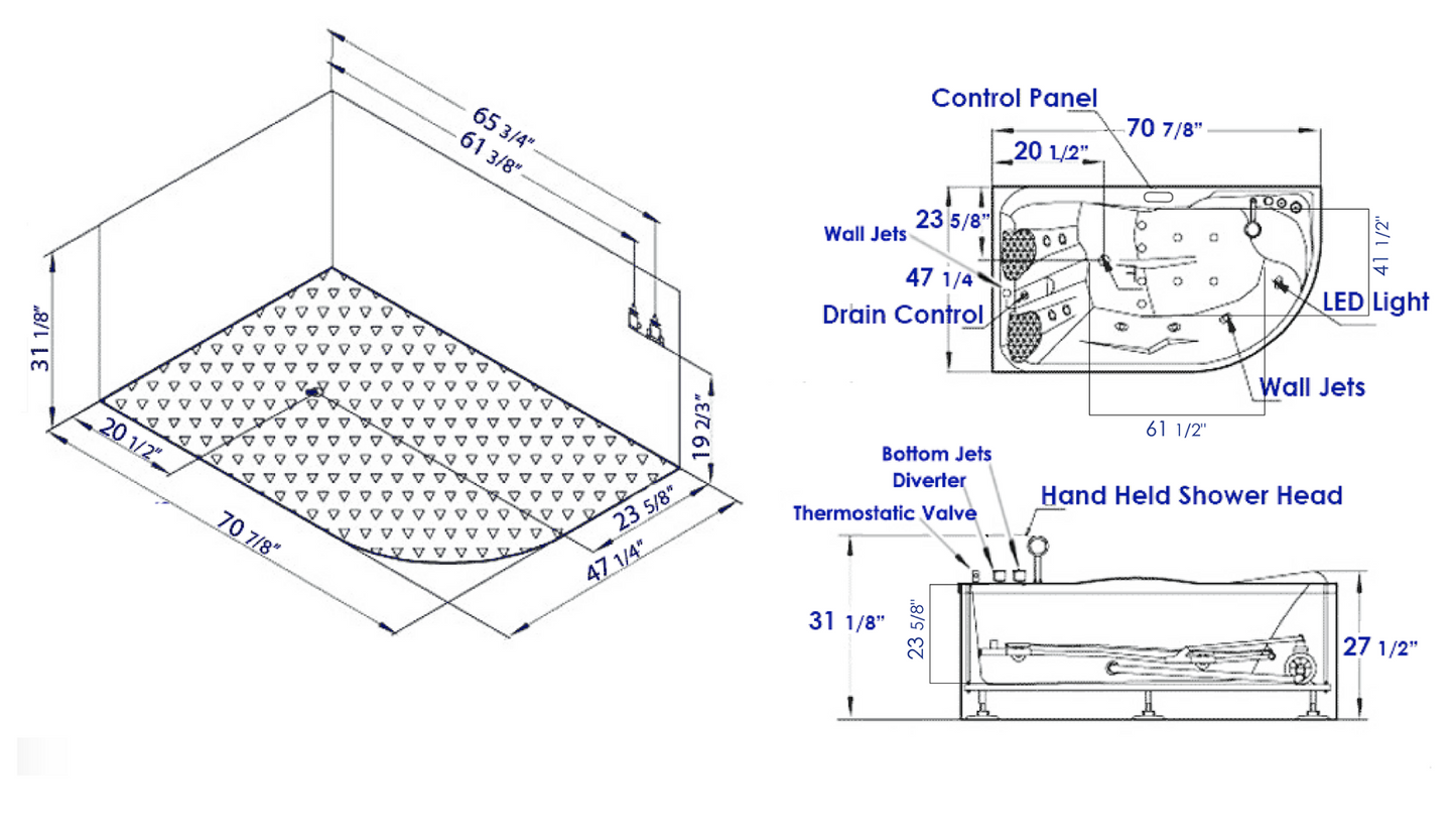 EAGO AM124ETL-R 6 ft Right Corner Acrylic White Whirlpool Bathtub for Two