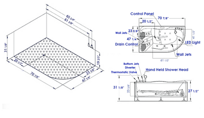 EAGO AM124ETL-R 6 ft Right Corner Acrylic White Whirlpool Bathtub for Two